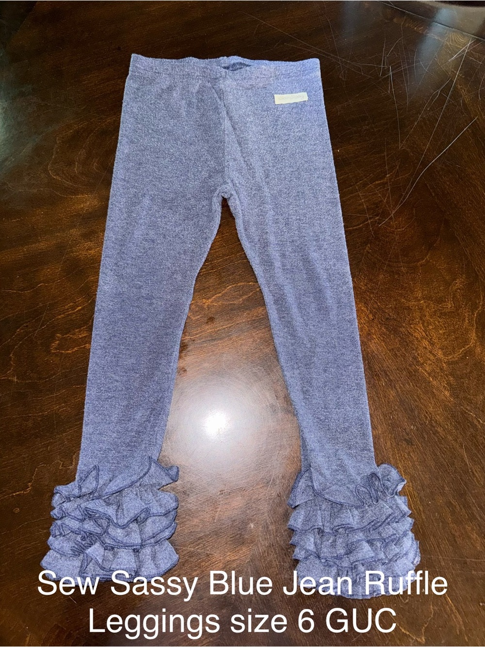 Sew Sassy Blue Jean Ruffle Leggings for Kids